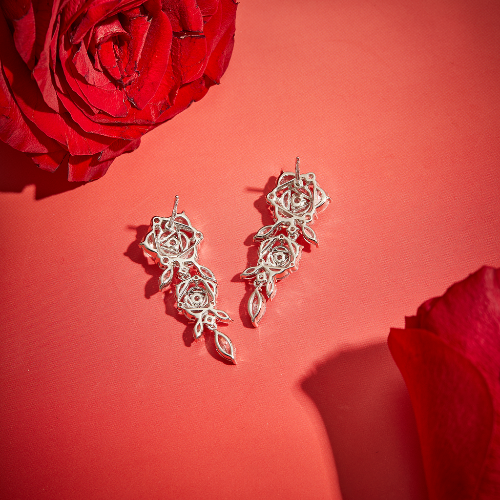 FANCI ME "Blooming Rose" Sterling Silver Drop Earrings Back