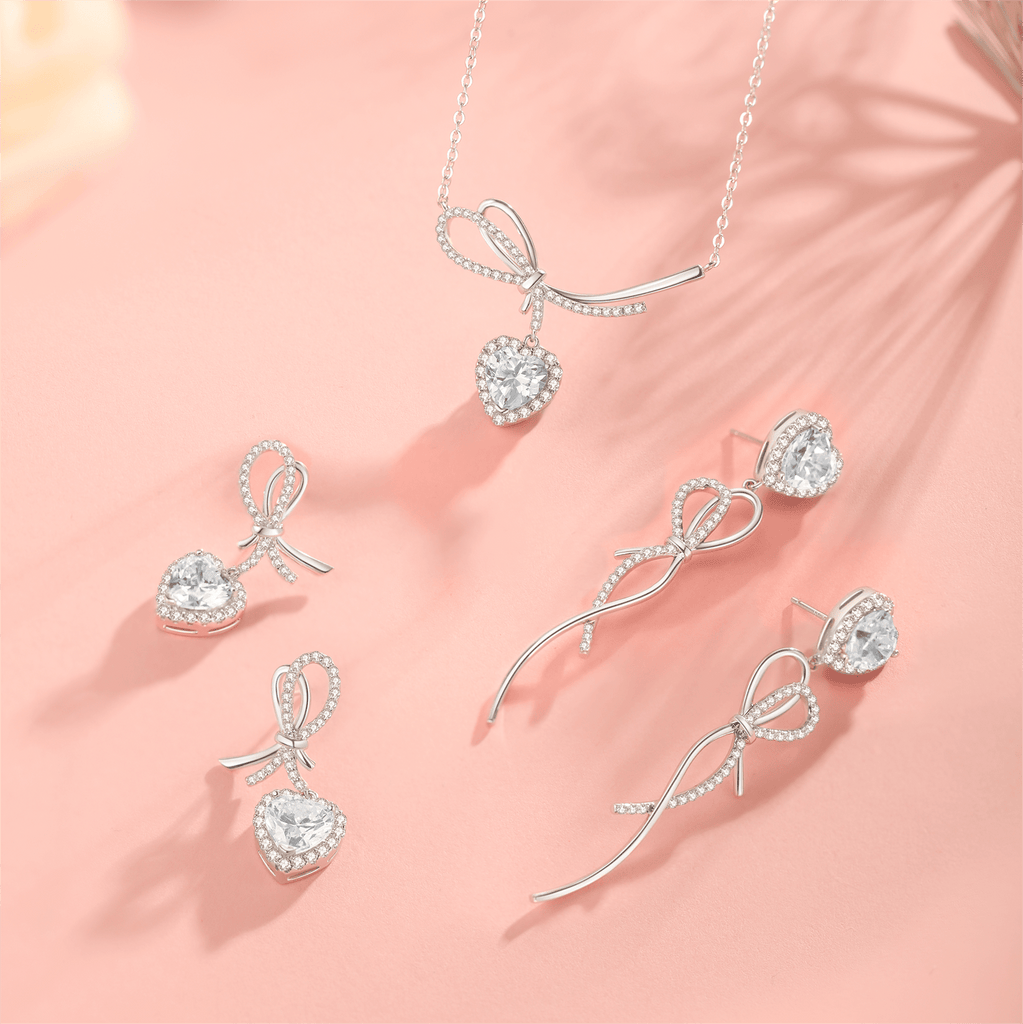 FANCIME “It Is A Crush” Sweet Bow Pink Heart Sterling Silver Necklace Show