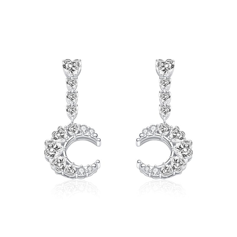 FANCIME "Dazzling Dream" Crescent Moon Star Sterling Silver Drop Earrings Main