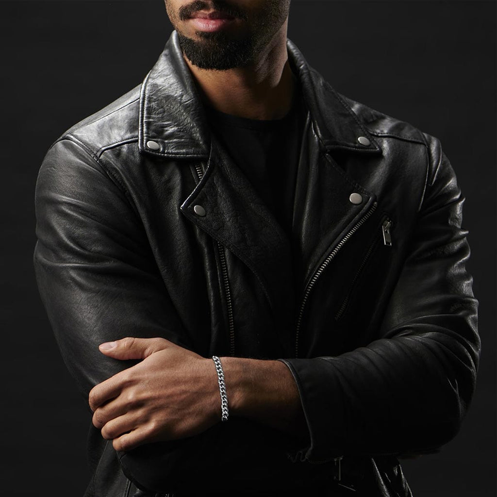 FANCIME Mens Cuban Link Chain Sterling Silver Bracelet Model