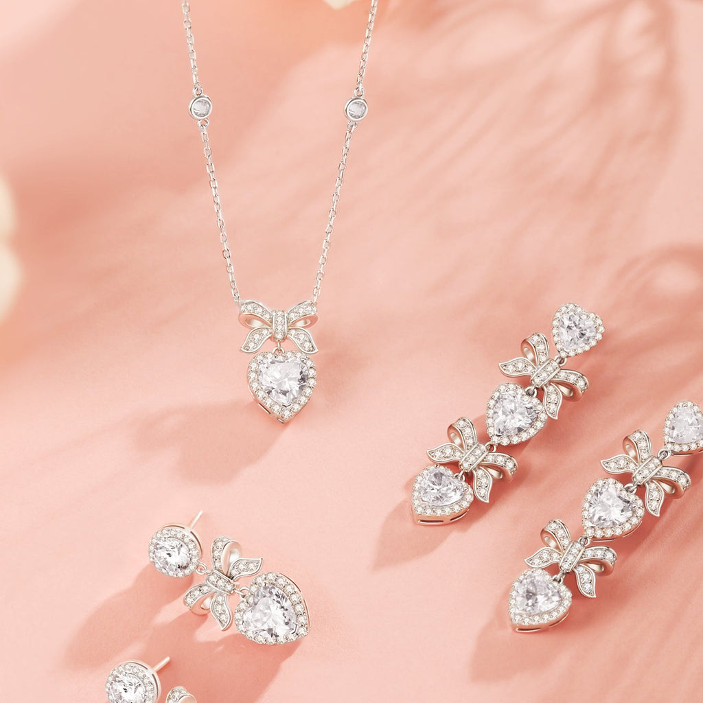 FANCIME Sugar Bow and Heart CZ Sterling Silver Necklace White Detail