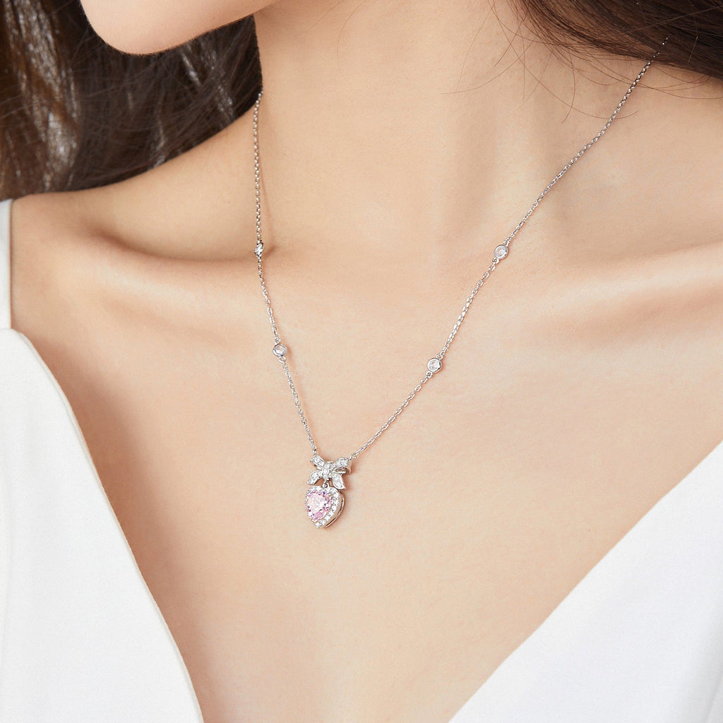 FANCIME Sugar Bow and Pink Heart CZ Sterling Silver Necklace Show