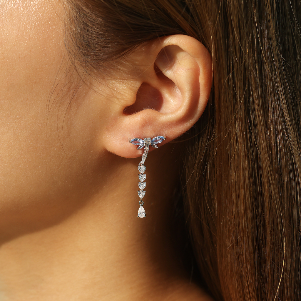 FANCIME "Song of Dragonflies" Long Drop Sterling Silver Post Earrings