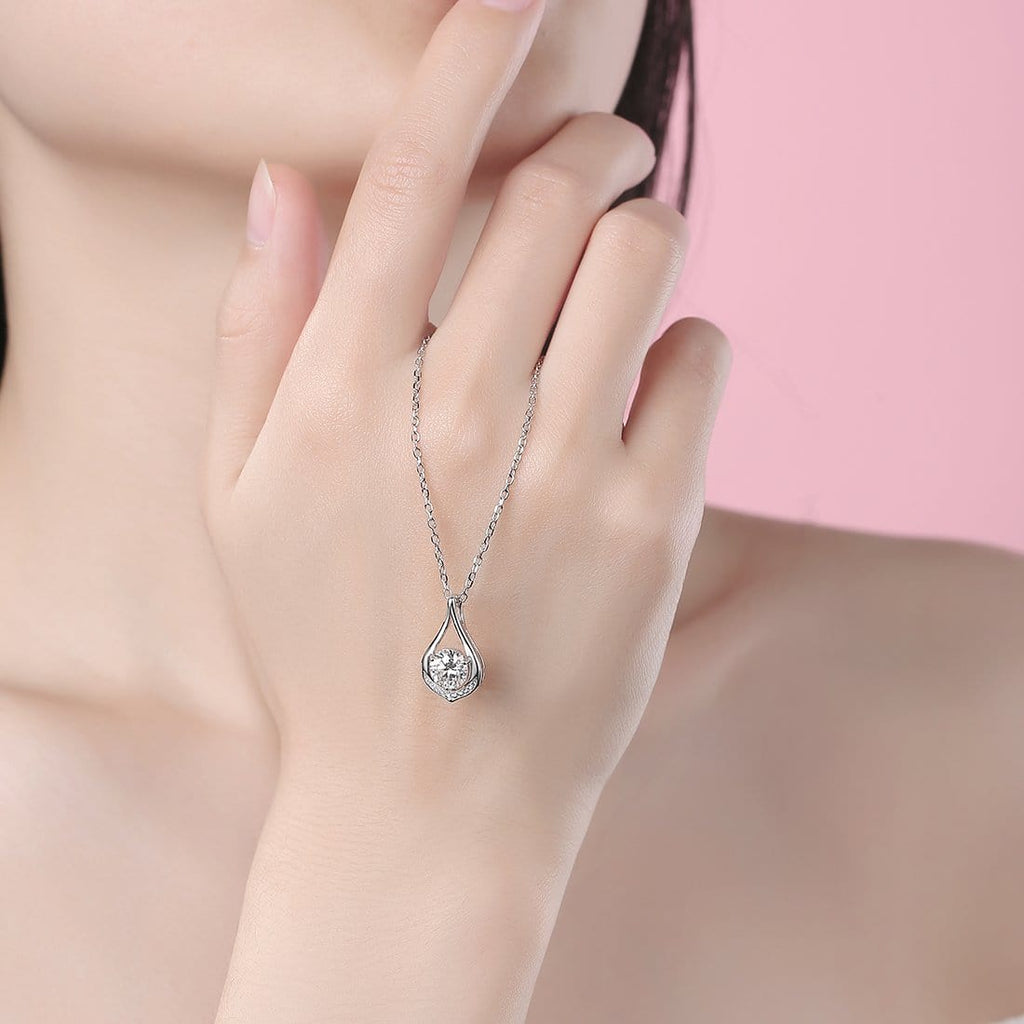 FANCIME Moissanite Dewdrop Waterdrop Sterling Silver Necklace Show2