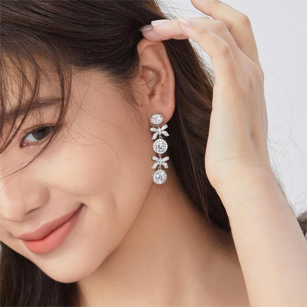 FANCIME "Bling Luxury" Bow and Heart Sterling Silver Drop Earrings Main