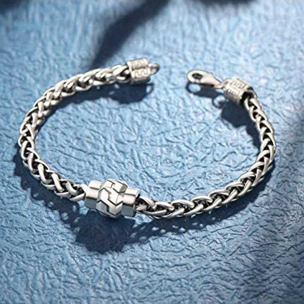 FANCIME Men's Wheat Link Chain Sterling Silver Bracelet Show