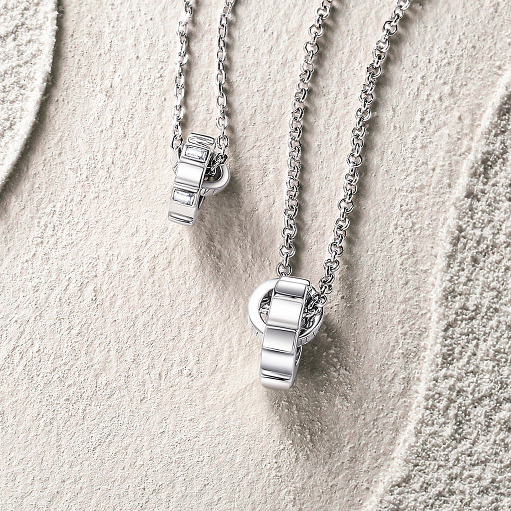 FANCIME "Infinite Time Lock" Couples Promise Matching Ring Sterling Silver Necklaces Full