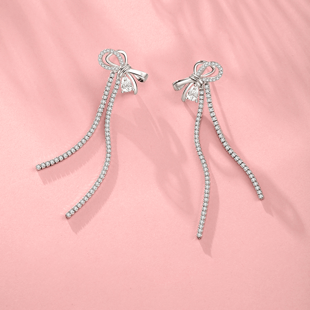 FANCIME "Satin Bow" Dangling Sterling Silver Earrings Show