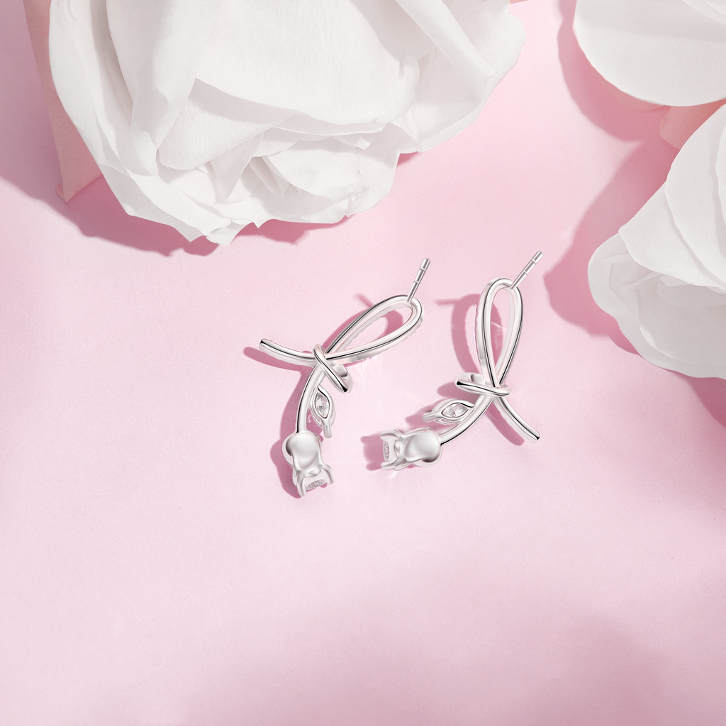 FANCI ME "La Rose" Sterling Silver Satin Bar Earrings Back