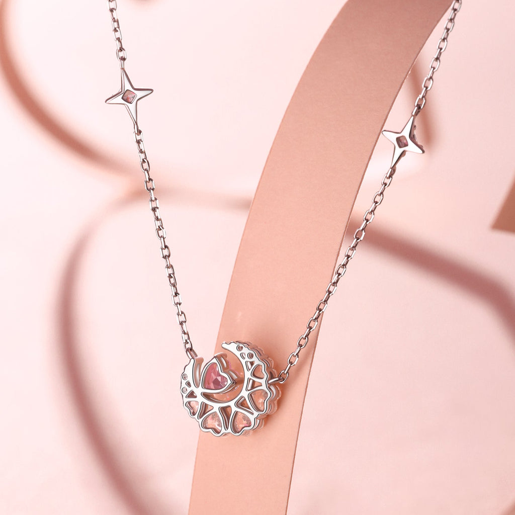 FANCIME "Pink Dream" Crescent Moon Star Sterling Silver Necklace Back