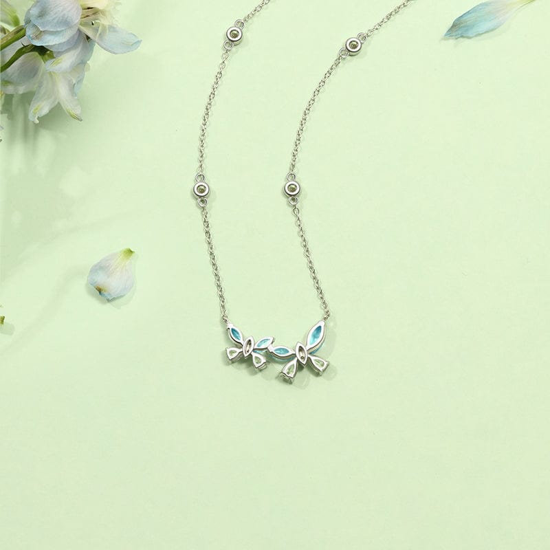 FANCIME "Butterfly Love" Sterling Silver Cut CZ Stones Butterfly Necklace Blue Back