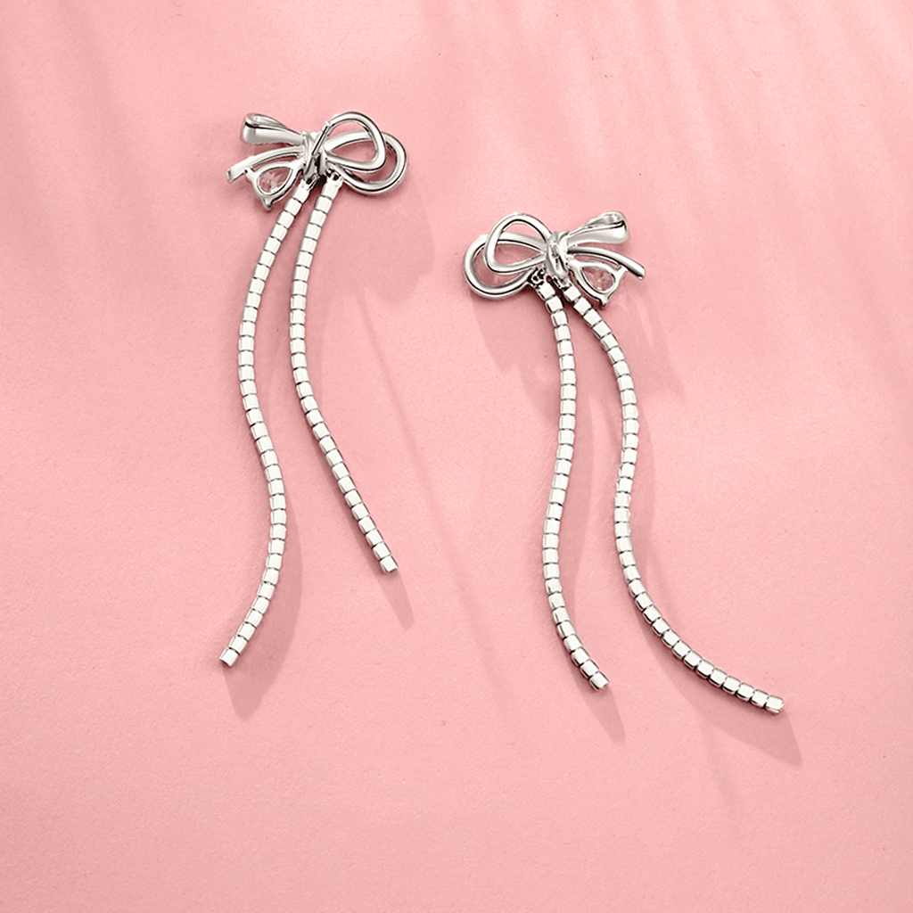 FANCIME "Satin Bow" Dangling Sterling Silver Earrings Back