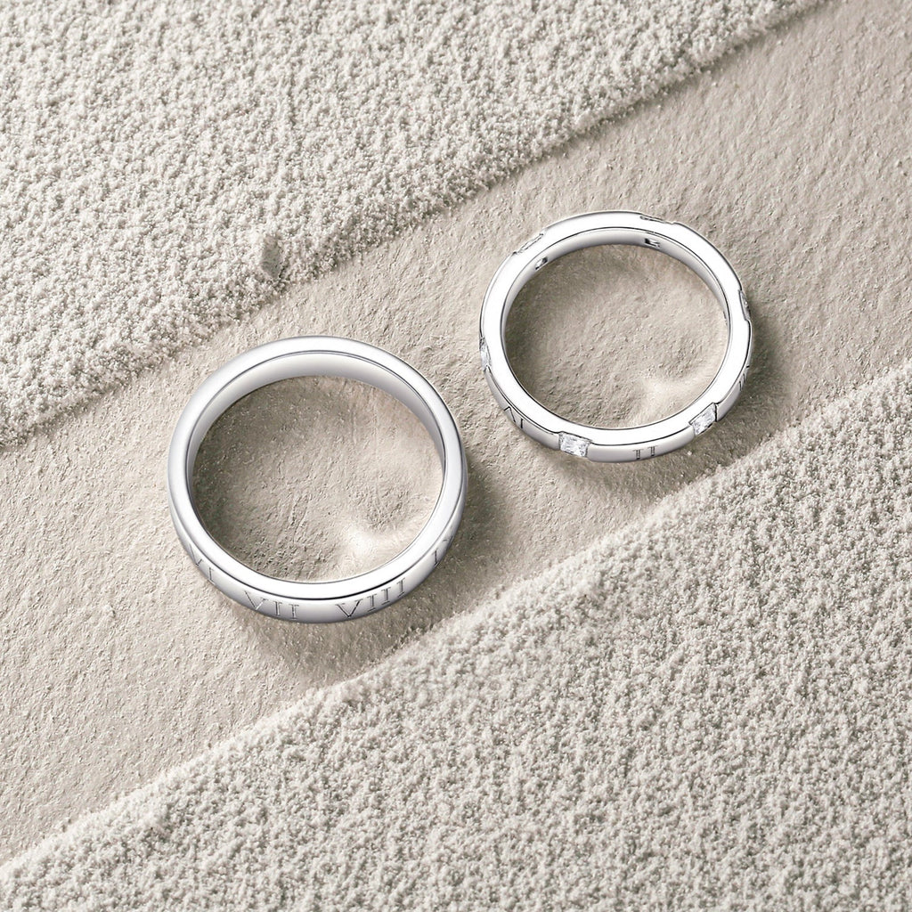 FANCIME "Time Together" Couples Promise Sterling Silver Rings Back 