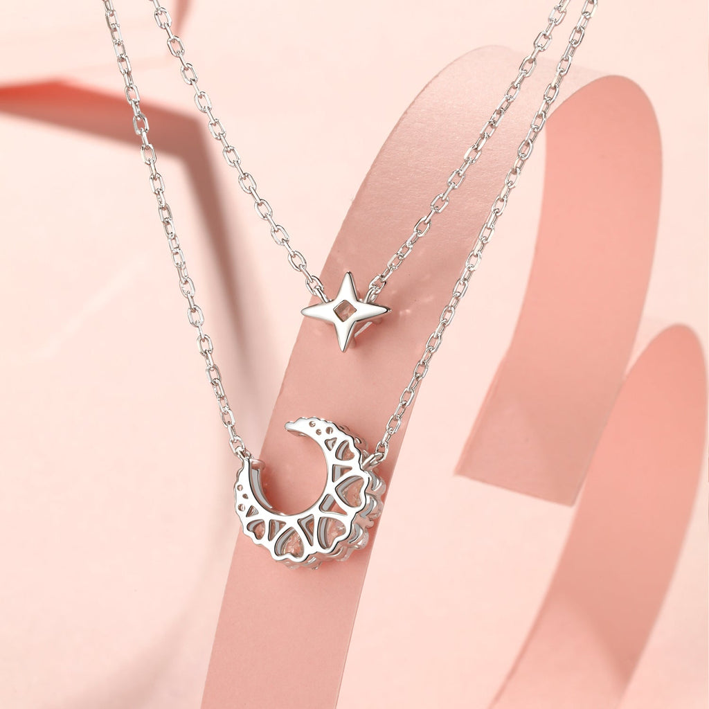 Fanci "Dazzling Dream" Crescent Moon Star Sterling Silver Necklace Back