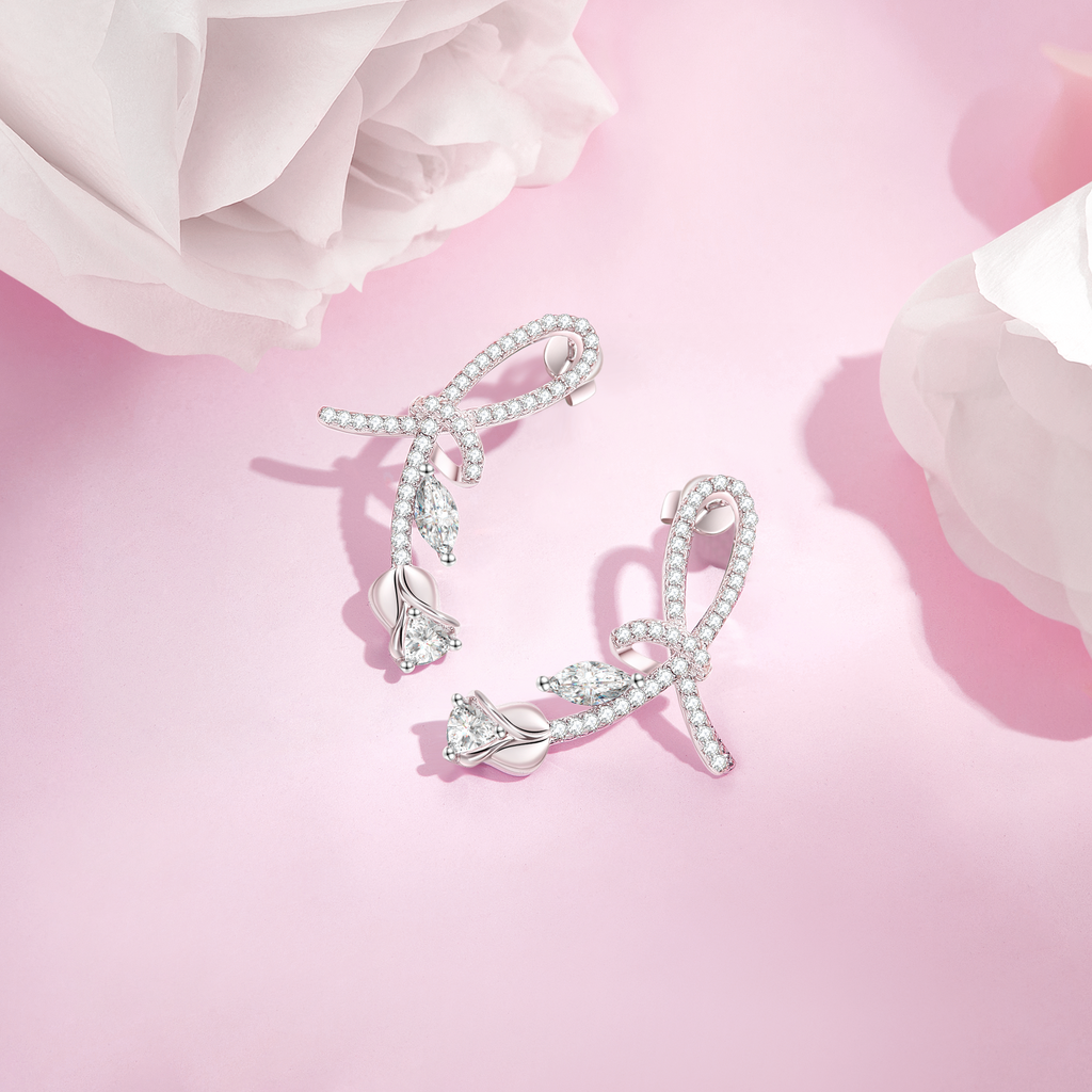 FANCI ME "La Rose" Sterling Silver Satin Bar Earrings Show2