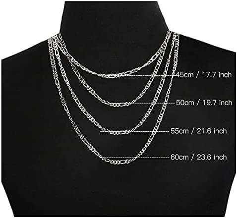 FANCIME 4MM Figaro Link Chain Basic Sterling Silver Necklace Size