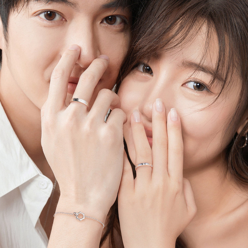 FANCIME "Time Together" Couples Promise Sterling Silver Rings Model