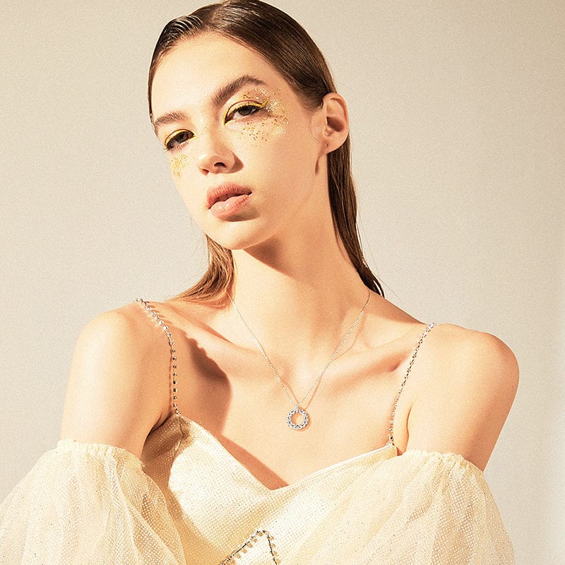 FANCIME "Blessing Power" Sterling Silver Round Circle Necklace Model Show