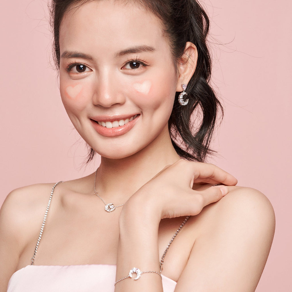 FANCIME "Pink Dream" Crescent Moon Star Sterling Silver Necklace Show