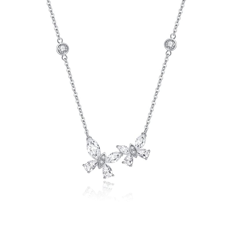 FANCIME "Butterfly Love" Sterling Silver Cut CZ Stones Butterfly Necklace White Main