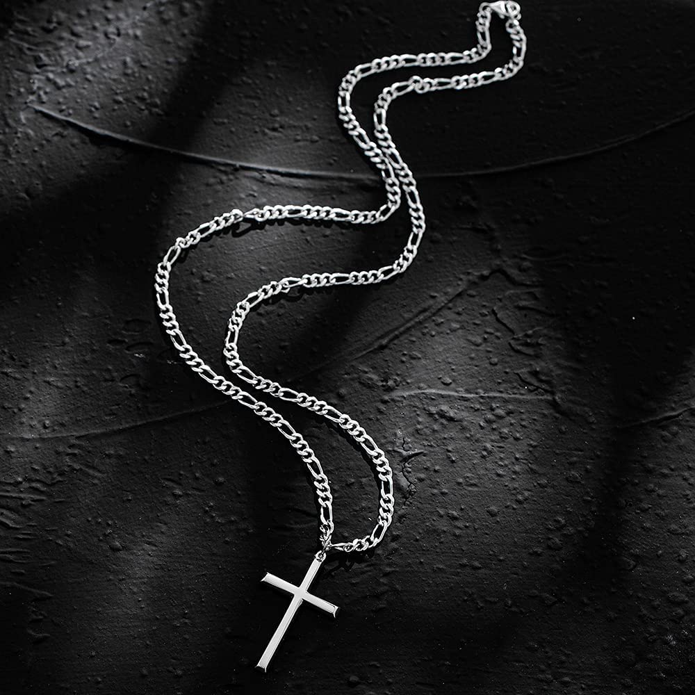 FANCIME High Polished Cross Sterling Silver Necklace Full