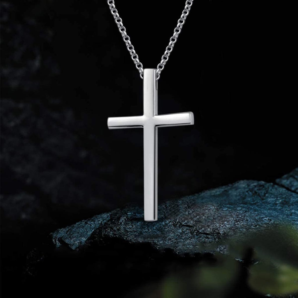 FANCIME Large Polishing Cross Sterling Silver Necklace Detail3