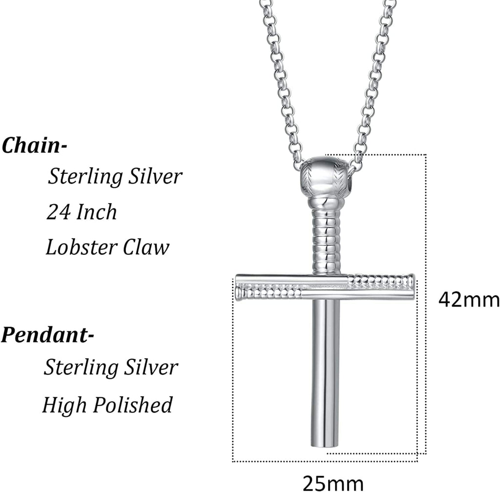 FANCIME Baseball Inspired Mens Cross Sterling Silver Necklace Size