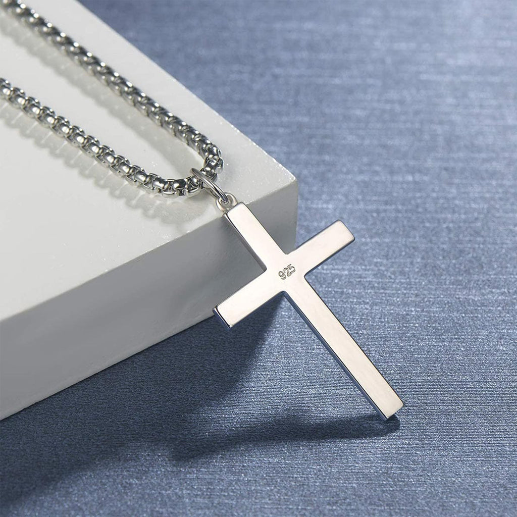 Fancime Men's Sterling Silver & Black Stone Cross Pendant Necklace