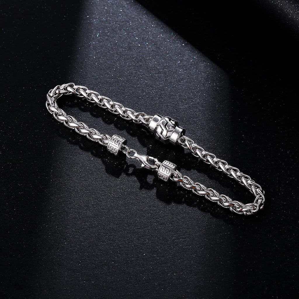 FANCIME Men's Wheat Link Chain Sterling Silver Bracelet Show