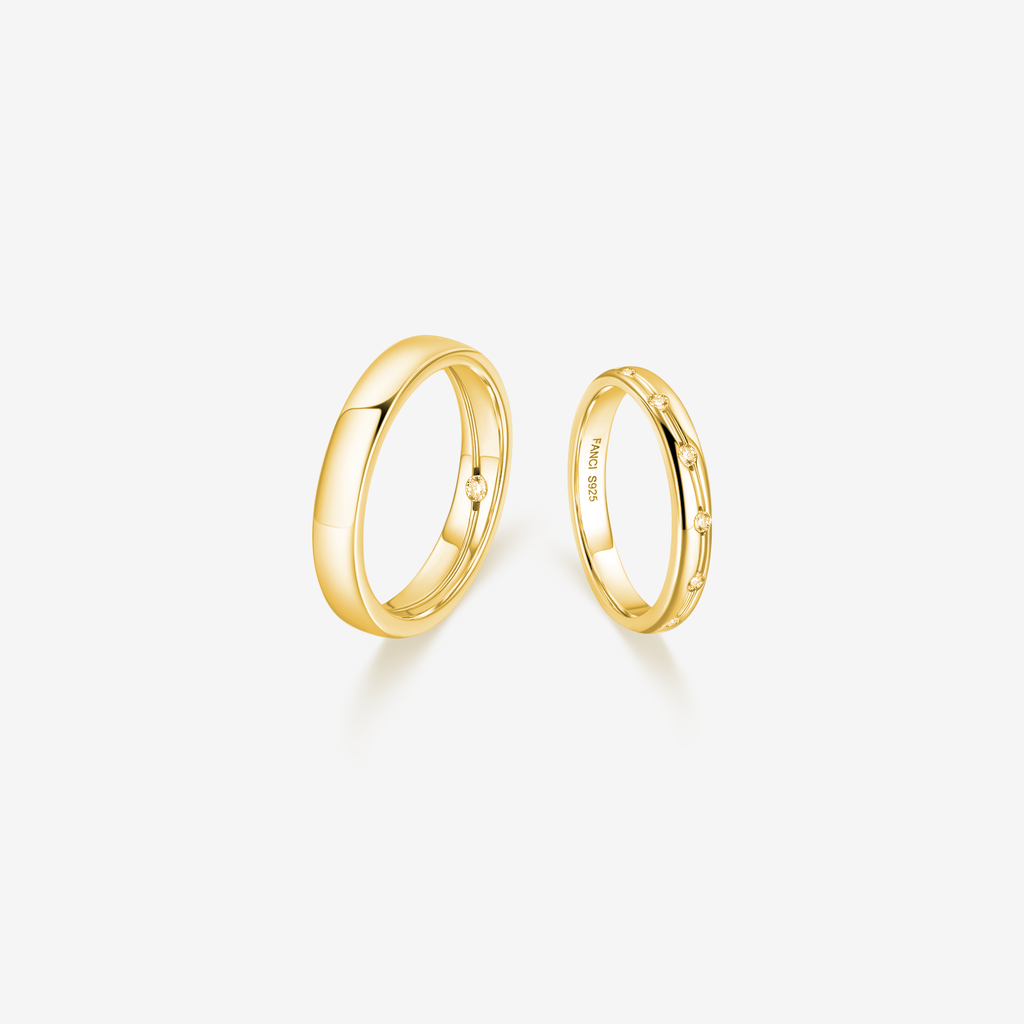 FANCIME "Time Flow" Wedding Bands Sterling Silver Gold Rings Main