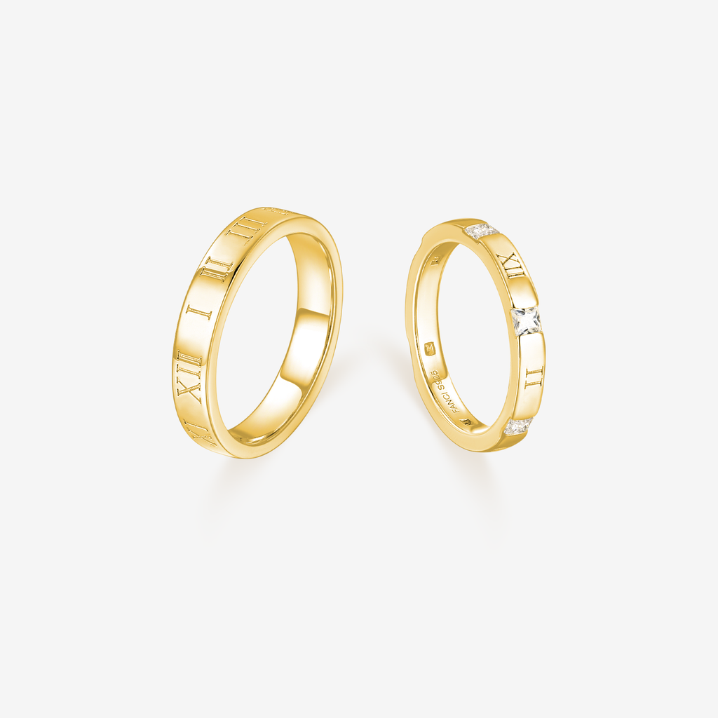 FANCIME "Time Together" Couples Promise Sterling Silver Gold Rings Main